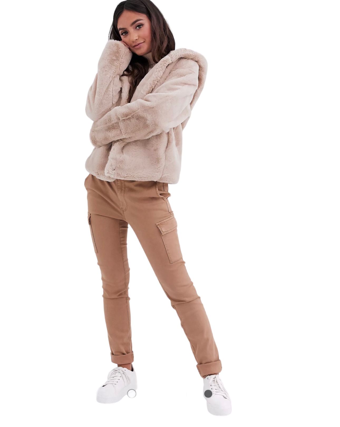 เสื้อเฟอร์กันหนาว หมวกฮู้ด เสื้อขน Fluffy coat แบรนด์ pimkie ดำ