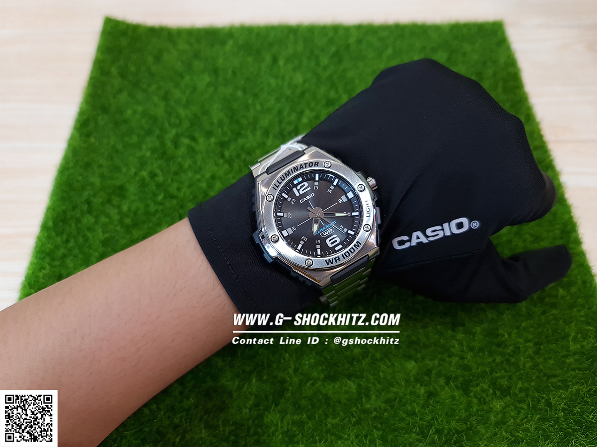 CASIO นาฬิกาคาสิโอ นาฬิกาข้อมือ นาฬิกากันน้ำ นาฬิกาของแท้ ประกันศูนย์ CMG 1 ปี รุ่น MWA-100HD-1A นาฬิกาสีเงิน