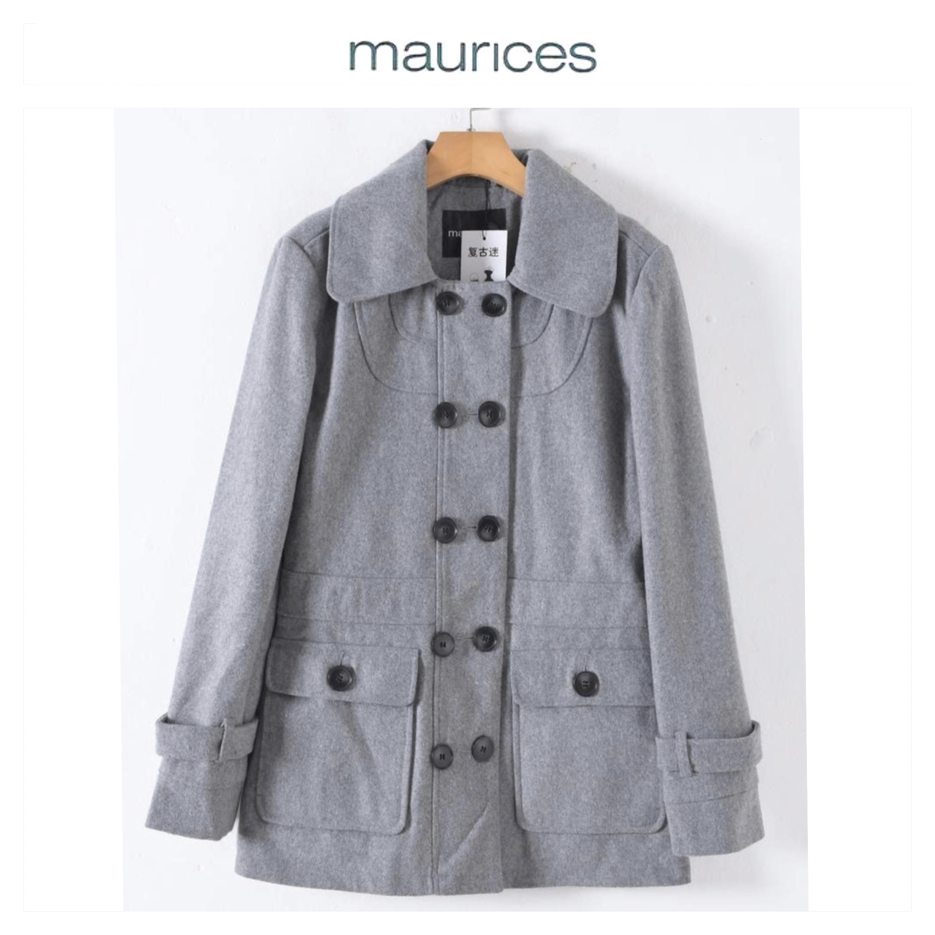 เสื้อโค้ท เสื้อกันหนาว เนื้อผ้าสักหลาดวูล Peacoat สีเทา แต่งกระดุมสองแถว แบรนด์ MAURICES