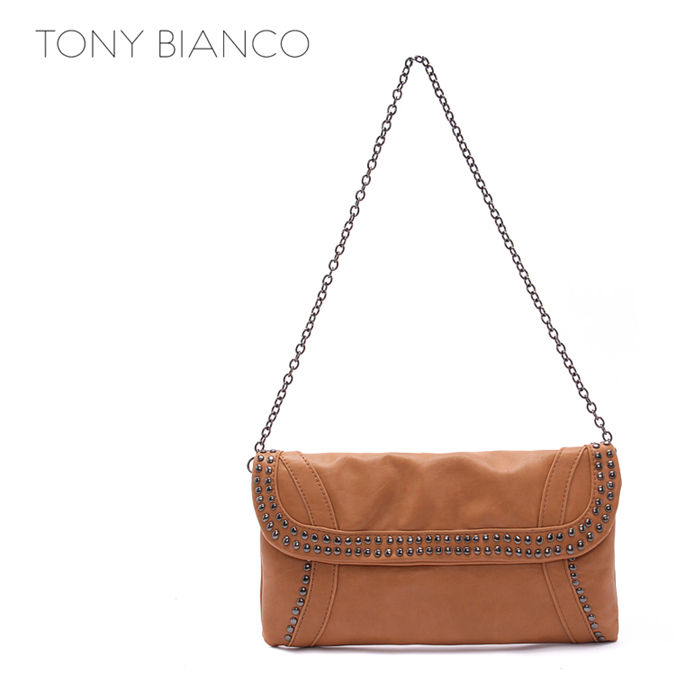 กระเป๋า Clutch มือ TONI BIANCO แบรนด์สุดหรูออสเตรเลีย สีน้ำตาลอ่อน หนังหรูสุดนุ่ม สายโซ่ ถอดใส่ได้คะ