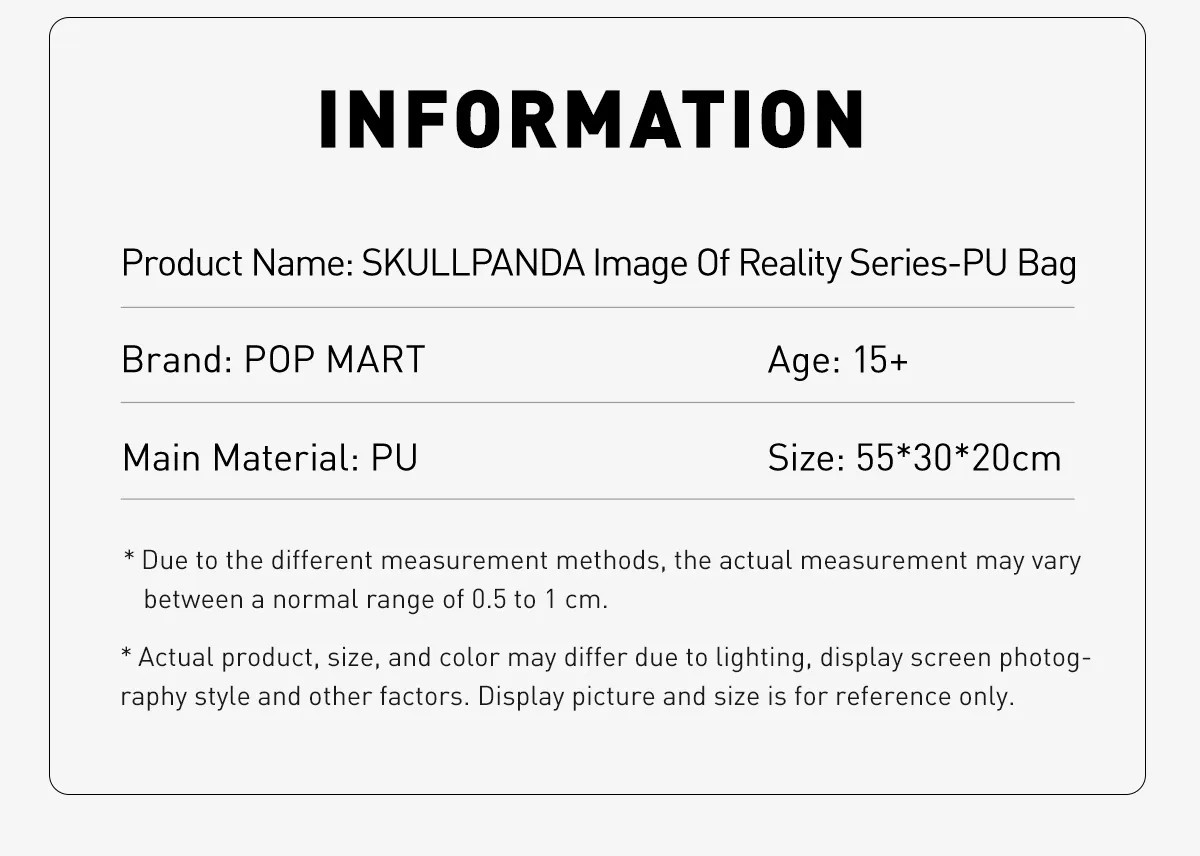 POPMART SKULLPANDA Image Of Reality Series PU Bag ดำ