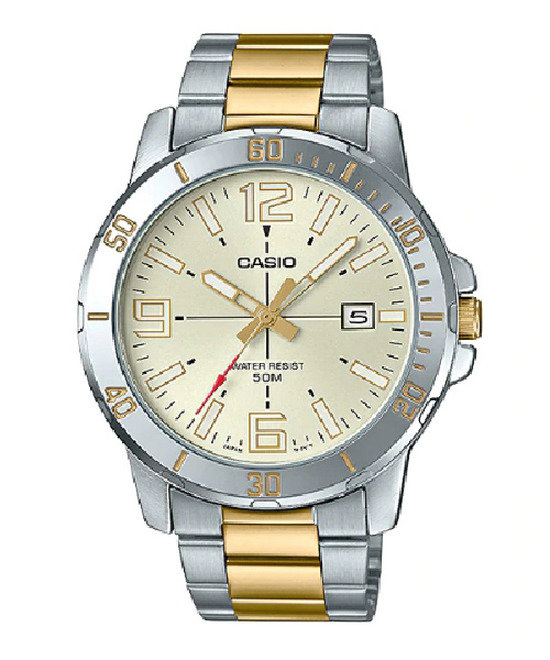 CASIO นาฬิกาคาสิโอ นาฬิกาข้อมือ นาฬิกากันน้ำ นาฬิกาของแท้ ประกันศูนย์ CMG 1 ปี รุ่น MTP-VD01SG-9B นาฬิกาสีเงิน