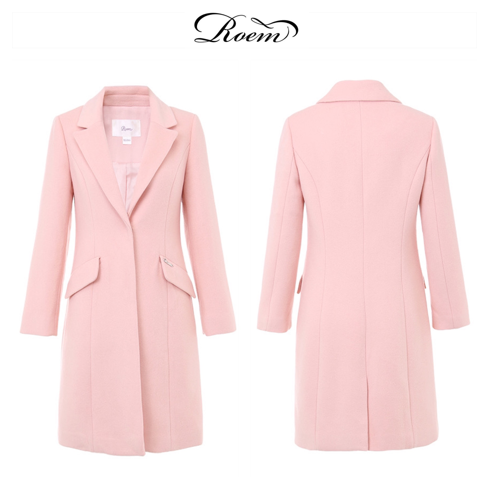 เสื้อโค้ทวูล Trench coat เสื้อโค้ทเฟอร์ โค้ทสักหลาดสีชมพูอ่อน แบรนด์ Roem