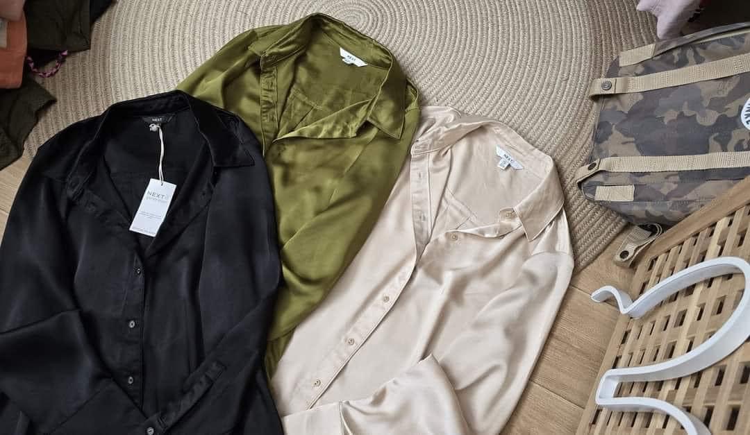 Next เสื้อเชิ้ต overshirt Next ผ้าพริ้ว แพทเทินสวย เท่ห์มาก แบรน์ JENSEN สำเนา เขียว