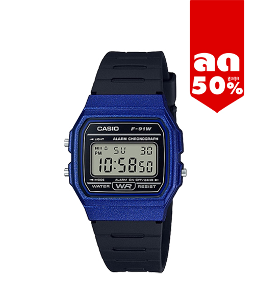 CASIO MID YEAR SALE นาฬิกาคาสิโอ นาฬิกาข้อมือ นาฬิกากันน้ำ นาฬิกาของแท้ ประกันศูนย์ CMG 1 ปี รุ่น F-91WM-2A นาฬิกาสีน้ำเงิน