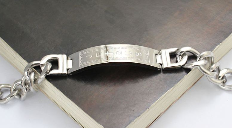สร้อยข้อมือผู้ชาย สีเงิน สร้อยข้อมือ 316L Stainless steel ลายโซ่เงิน แกะลาย Jesus ไม้กางเขนเงิน สร้อยข้อมือโซ่เงิน ใส่ออกงาน 114430_1