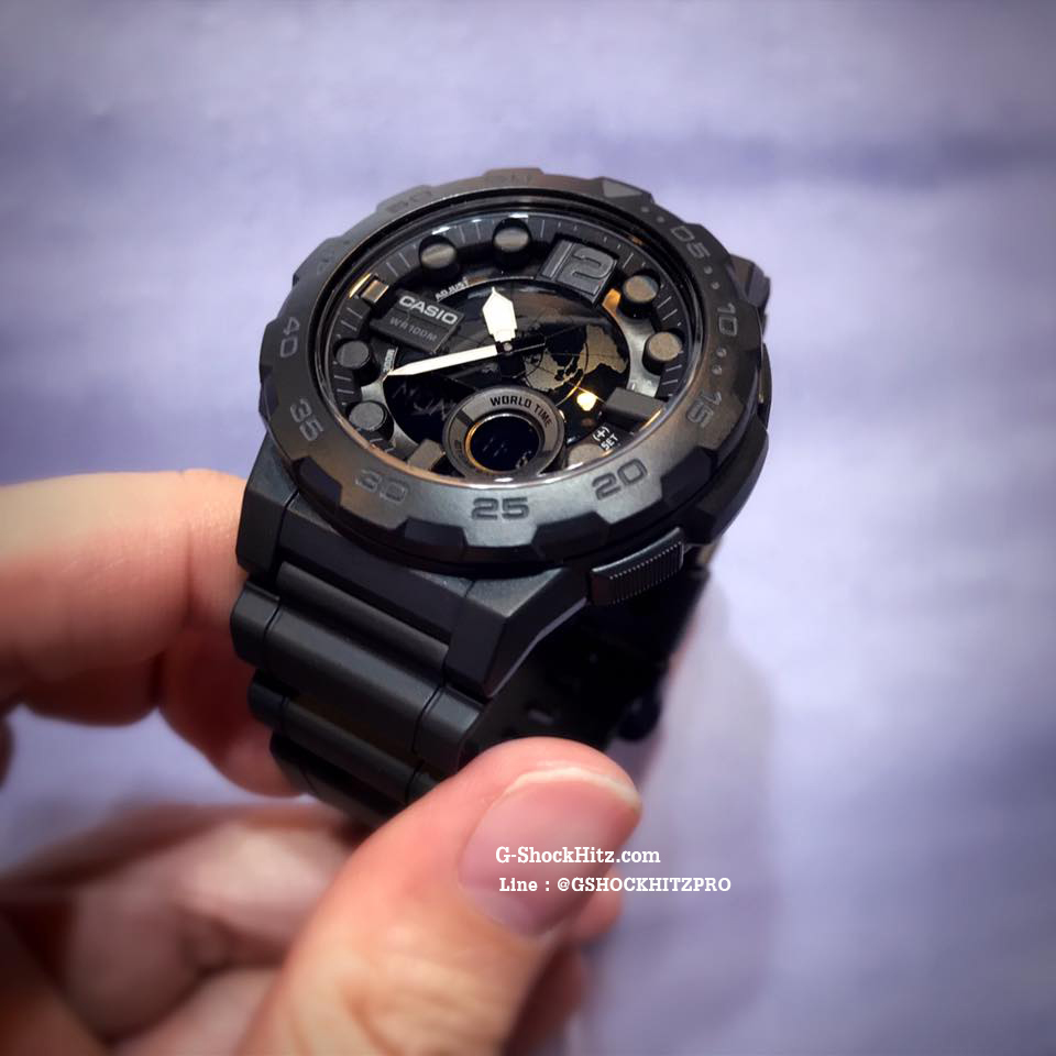CASIO นาฬิกาคาสิโอ นาฬิกาข้อมือ นาฬิกากันน้ำ นาฬิกาของแท้ ประกันศูนย์ CMG 1 ปี รุ่น AEQ-100W-1B นาฬิกาสีดำ
