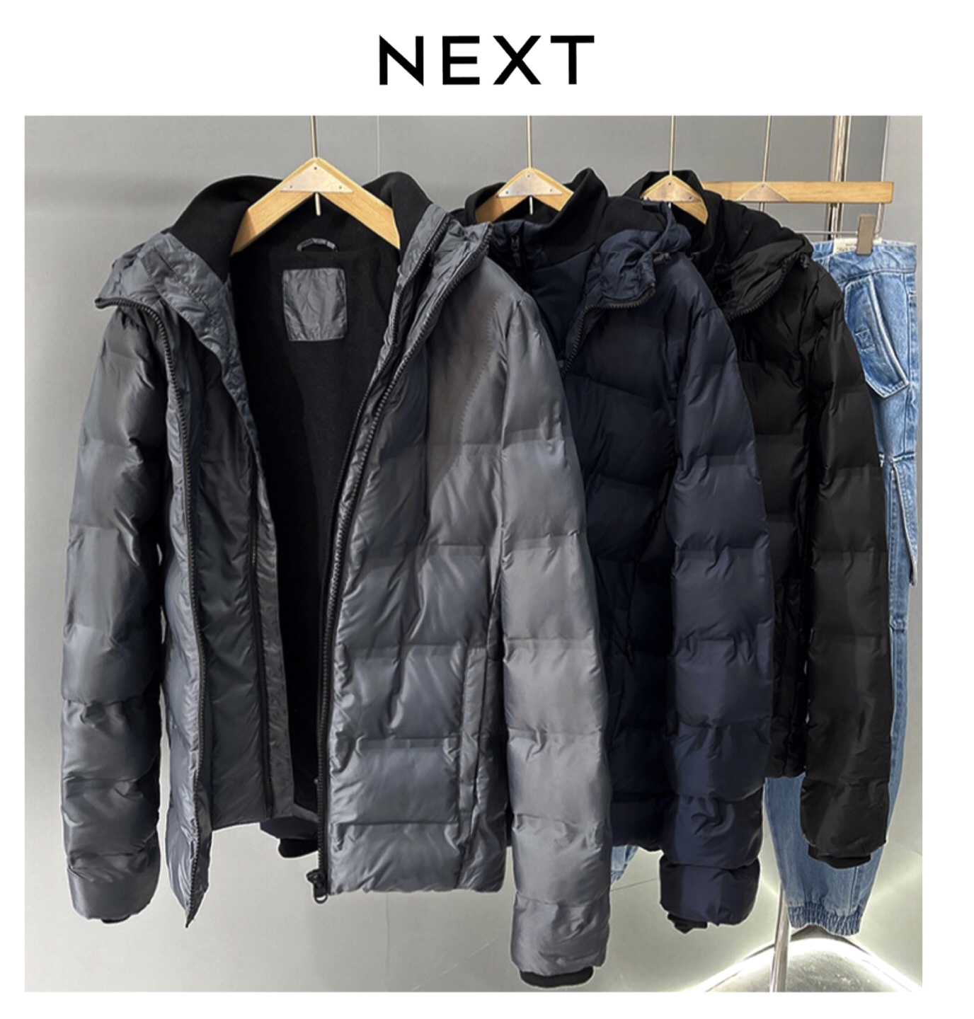 Next เสื้อกันหนาว เสื้อฮู้ดเฟอร์กันหนาว บุนวมอุ่น แบรนด์ Next ( Puffer Jacket ) สำเนา ดำ
