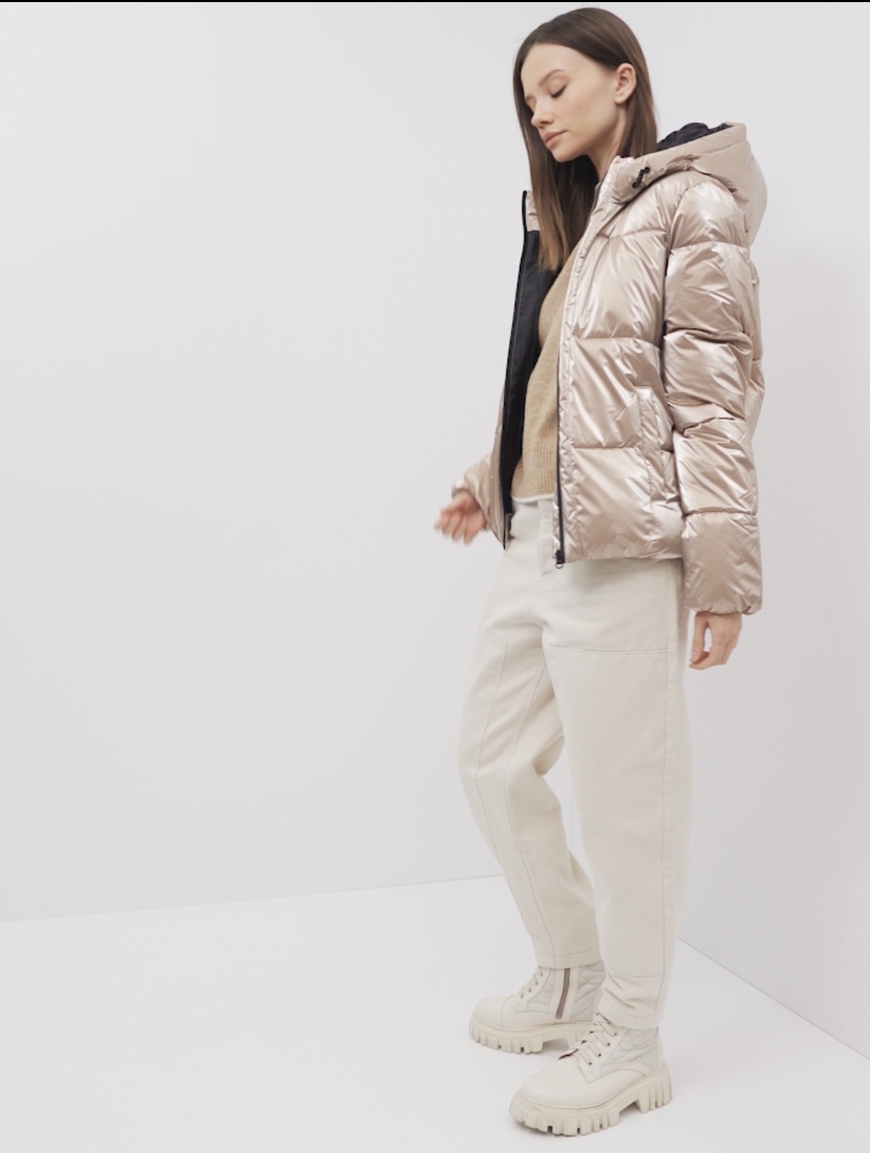 Oodji เสื้อกันหนาว เสื้อฮู้ด บุนวมอุ่น สีแชมเปญ แบรนด์ Oodji Ultra (padded puffer coAt