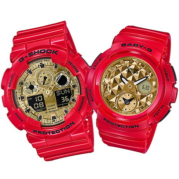 CASIO G-SHOCK นาฬิกาข้อมือ นาฬิกากันน้ำ นาฬิกาของแท้ ประกันศูนย์ CMG 1 ปี รุ่น GA-100VLA-4 BGA-195VLA-4A นาฬิกาสีแดง