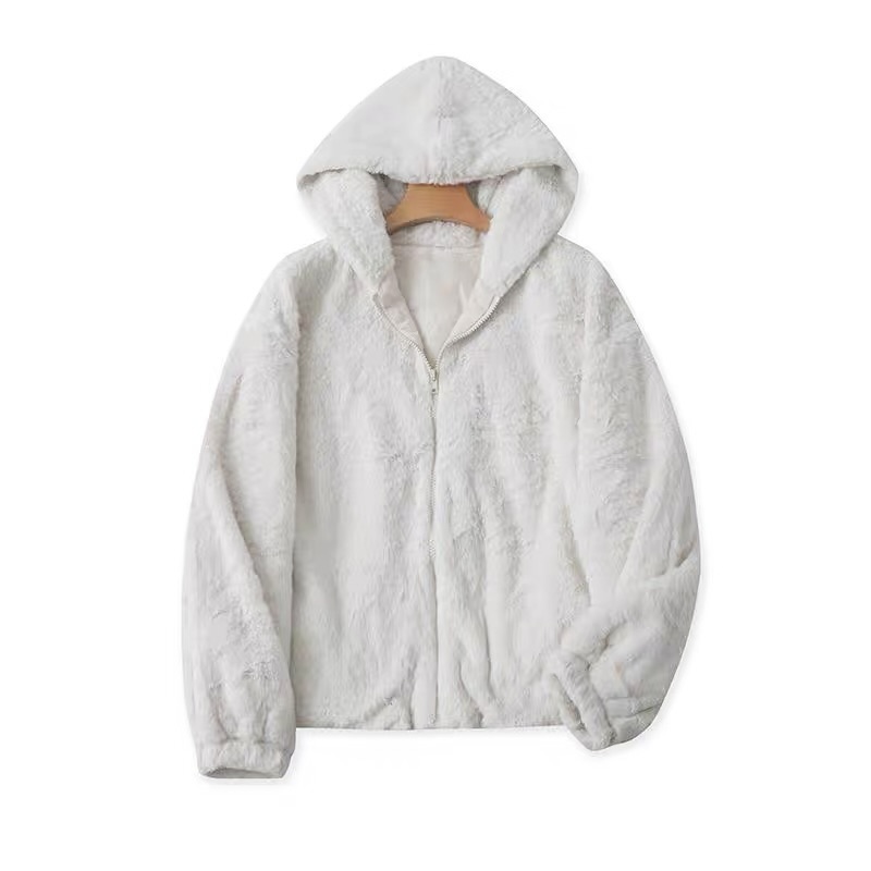 915 เสื้อเฟอร์กันหนาว หมวกฮู้ด เสื้อขน Fluffy coat แบรนด์ SUREVE (JAPAN) เทา