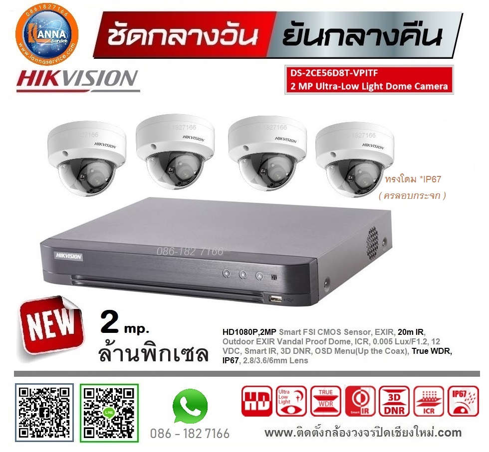 Hikvision ชุดโดม+2ล้าน*4จุด (พร้อมติดตั้ง)
