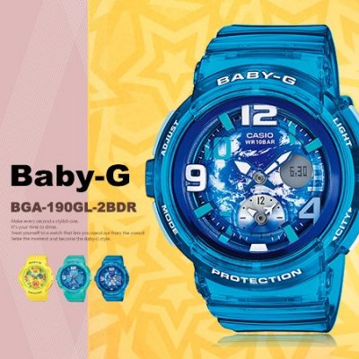 CASIO BABY-G นาฬิกาข้อมือ นาฬิกากันน้ำ นาฬิกาของแท้ ประกันศูนย์ CMG 1 ปี รุ่น BGA-190GL-2B นาฬิกาสีน้ำเงิน