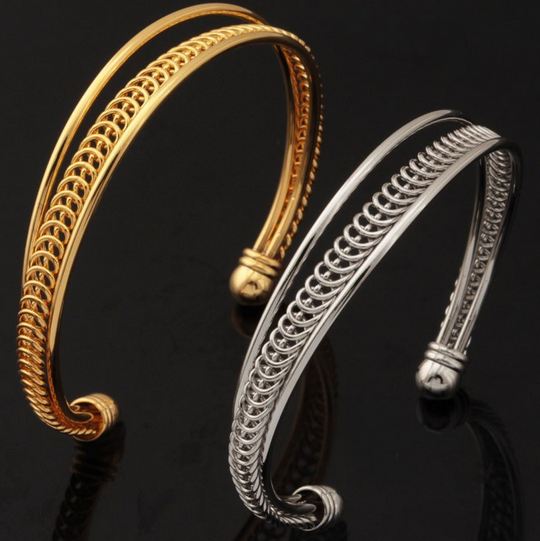 กำไลข้อมือผู้หญิง กำไลทอง 18 K และ กำไลเงิน Platinum ออกแบบ 2 ชั้น ส่วนหนึ่ง เป็นโซ่ อีกส่วน เรียบหรู กำไลข้อมือ เก๋ ๆ ของขวัญให้แฟน 334749