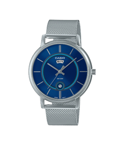 CASIO นาฬิกาคาสิโอ นาฬิกาข้อมือ นาฬิกากันน้ำ นาฬิกาของแท้ ประกันศูนย์ CMG 1 ปี รุ่น MTP-B120M-2A นาฬิกาสีน้ำเงิน