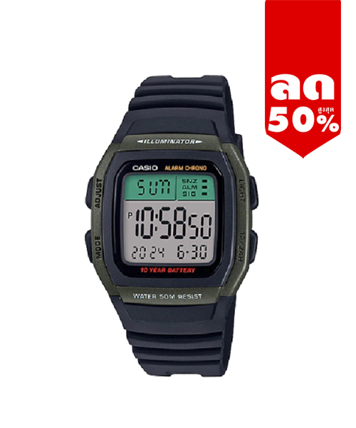 CASIO นาฬิกาคาสิโอ นาฬิกาข้อมือ นาฬิกากันน้ำ นาฬิกาของแท้ ประกันศูนย์ CMG 1 ปี รุ่น W-96H-3A นาฬิกาสีเขียว