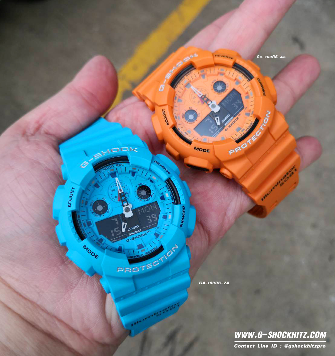 CASIO G-SHOCK นาฬิกาข้อมือ นาฬิกากันน้ำ นาฬิกาของแท้ ประกันศูนย์ CMG 1 ปี รุ่น GA-100RS-2A นาฬิกาสีฟ้า