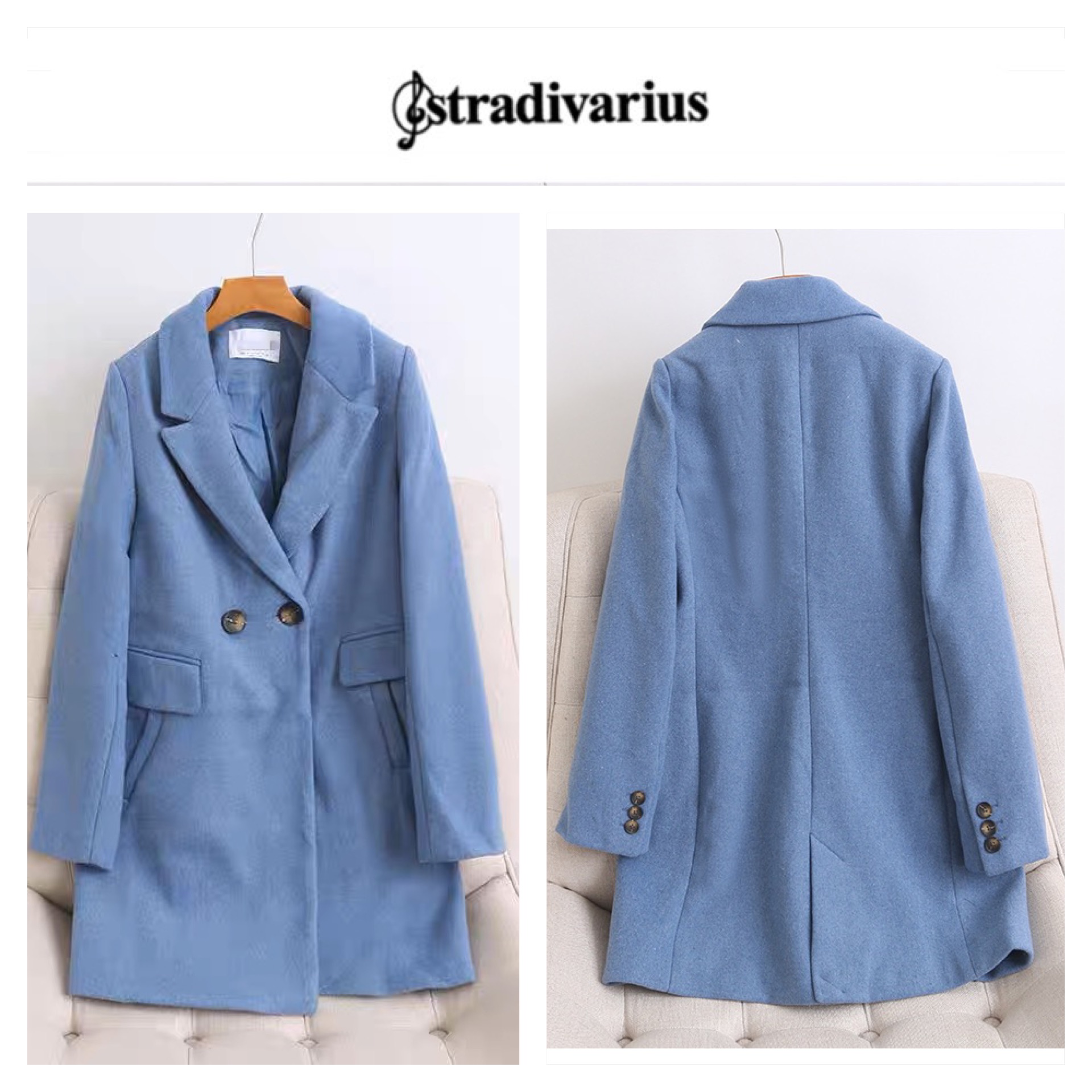 Stradivarius เสื้อโค้ท เสื้อกันหนาว เนื้อผ้าสักหลาดวูล เบจ แบรนด์ stradivarius✨ แท้