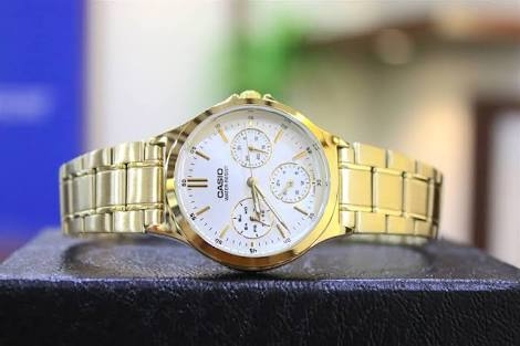 CASIO MID YEAR SALE นาฬิกาคาสิโอ พร้อมส่ง นาฬิกาข้อมือ นาฬิกากันน้ำ นาฬิกาของแท้ BTS ประกันศูนย์ CMG 1 ปี รุ่น LTP-V300G-7A นาฬิกาสีทอง