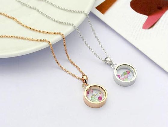 สร้อยคอผู้หญิง สร้อยคอ ห้อยจี้ วงกลม สีทอง และ สีเงิน ดีไซน์ กระจกใส โชว์ คริสตัลแท้ สวารอฟสกี้ ด้านใน หลายสี สร้อยคอแบบน่ารัก ใส่ออกงาน 823815