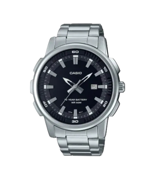CASIO MID YEAR SALE นาฬิกาคาสิโอ พร้อมส่ง นาฬิกาข้อมือ นาฬิกากันน้ำ นาฬิกาของแท้ BTS ประกันศูนย์ CMG 1 ปี รุ่น MTP-E195D-1A นาฬิกาสีเงิน