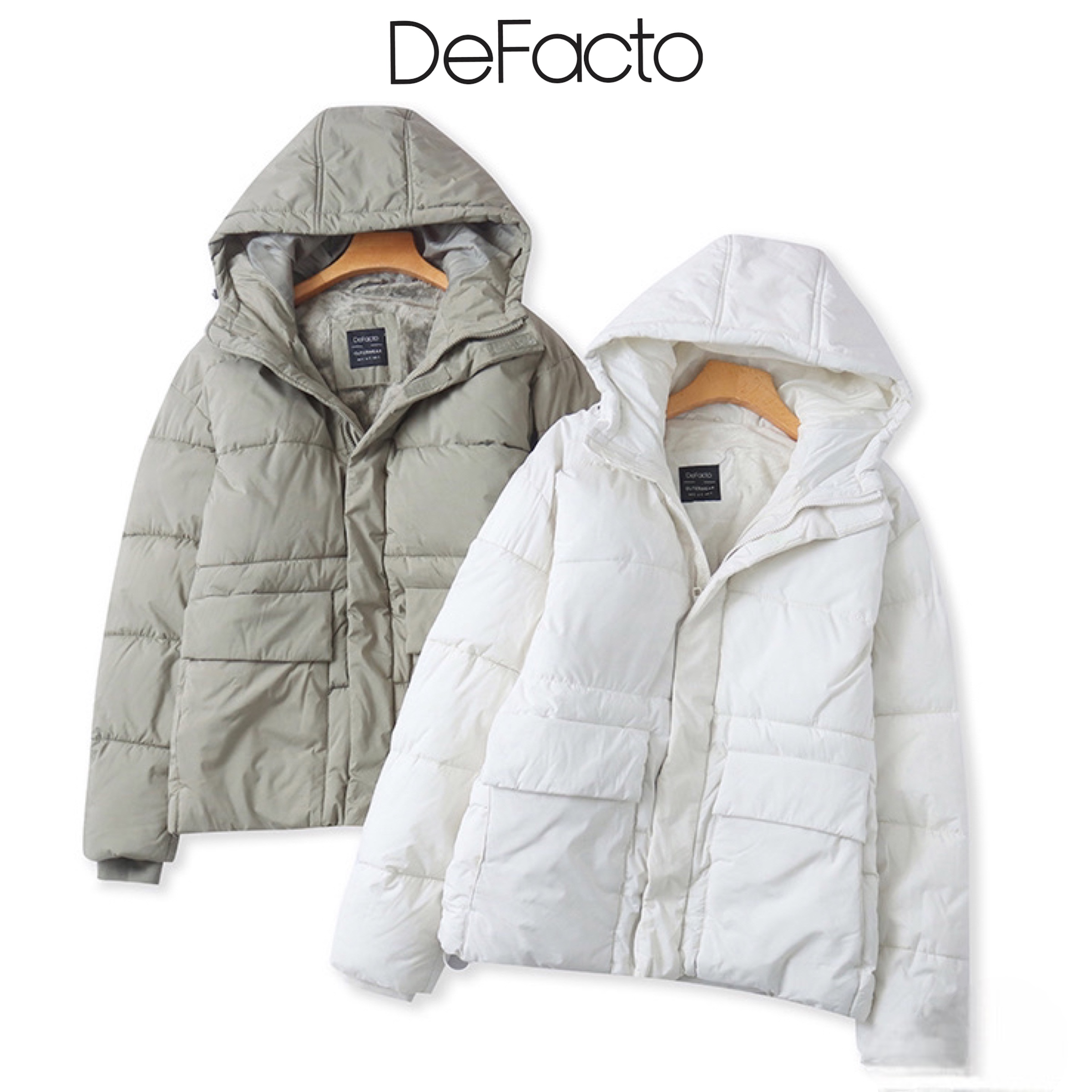 เสื้อกันหนาว บุนวมอุ่น แต่งเฟอร์ ฮู้ด แบรนด์ DEFACTO ไล่เฉดสี สำเนา นู้ด
