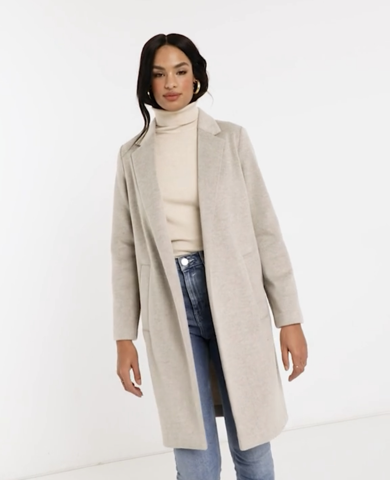 เสื้อโค้ท เสื้อโค้ทกันหนาว โค้ทวูล tailored knot coat สีเบจ แบรนด์ STRADIVARIUS สำเนา