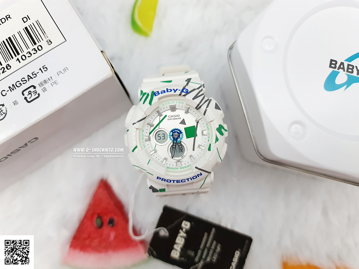 CASIO BABY-G นาฬิกาข้อมือ นาฬิกากันน้ำ นาฬิกาของแท้ ประกันศูนย์ CMG 1 ปี รุ่น BA-120SC-7A นาฬิกาสีขาว