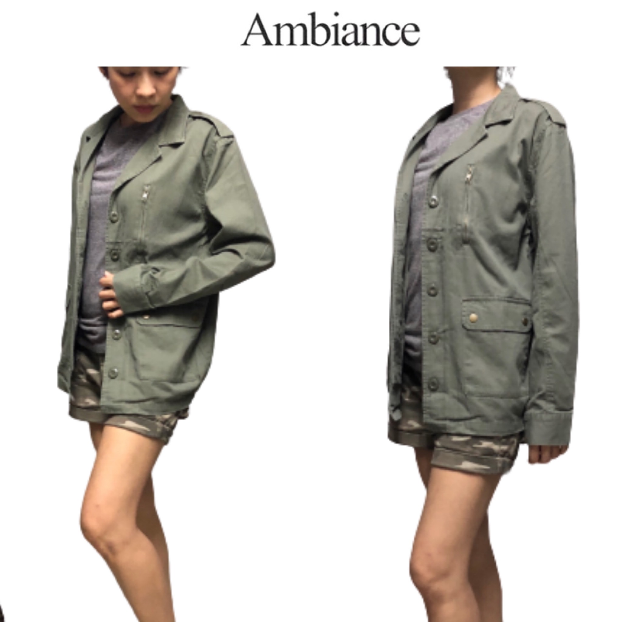 Ambiance เสื้อทหาร เสื้อแจ็คเก็ตเขียวทหาร เสื้อนอกแนวทหาร ambiance แพทเทินสวย เท่ห์มาก คะ สำเนา สำเนา เขียว