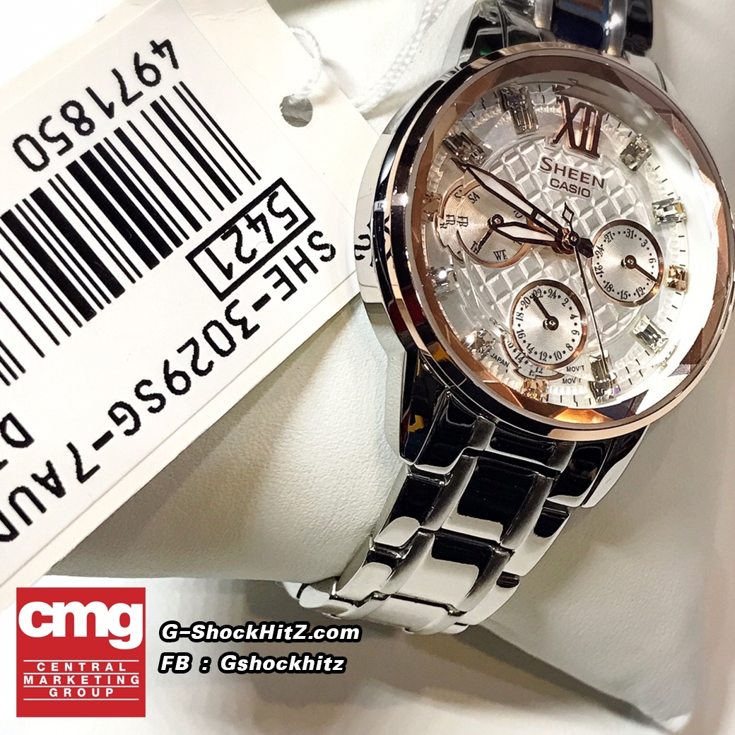 CASIO SHEEN นาฬิกาข้อมือ นาฬิกากันน้ำ นาฬิกาของแท้ ประกันศูนย์ CMG 1 ปี รุ่น SHE-3029SG-7A นาฬิกาสีเงิน