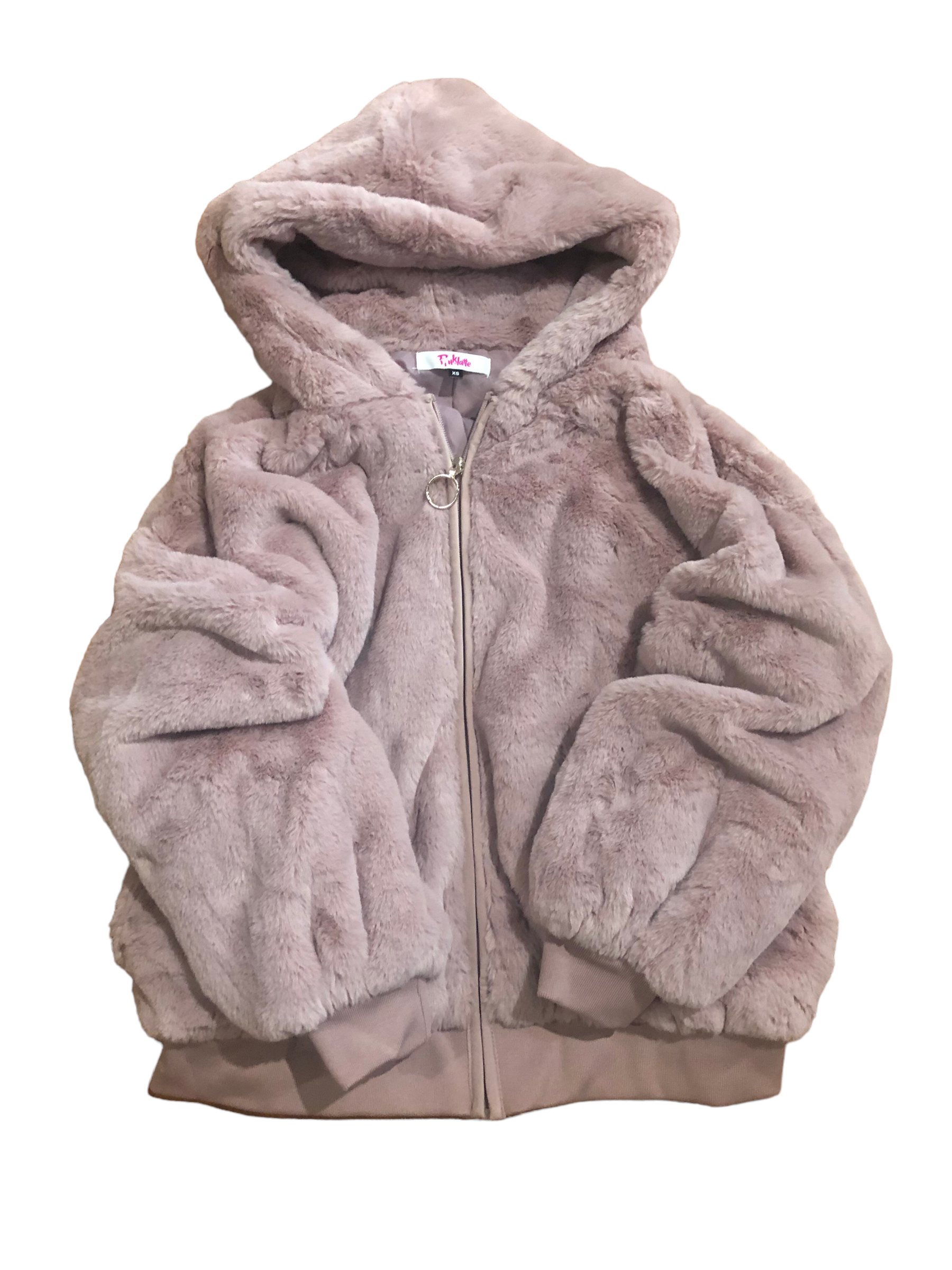 Pink latte เสื้อเฟอร์กันหนาว หมวกฮู้ด เสื้อขน (FLUFFY COAT ) แบรนด์ Pink latte