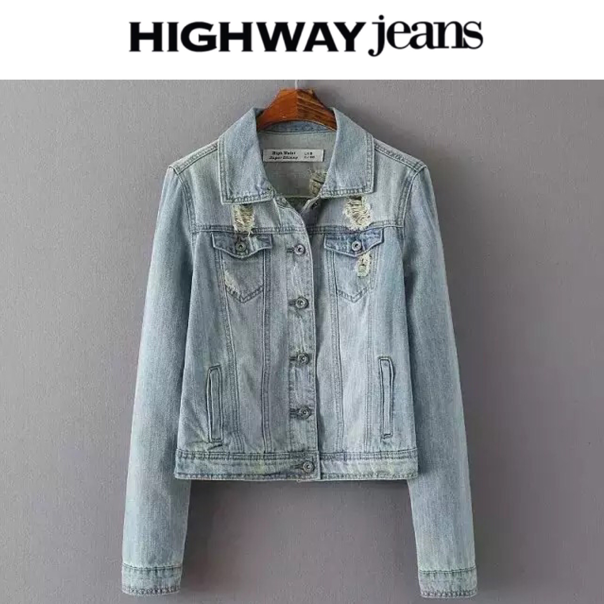 เสื้อยีนส์ แจ็คเก็ตยีนส์ฟอก แต่งเซอร์ งาน HIGHWAY JEAN สวยเท่ห์มากคะ Size S/M/L/XL ยีนส์
