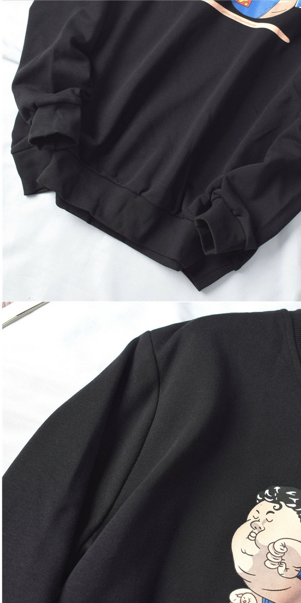 เสื้อวอร์ม เสื้อสเวตเตอร์ ปั๊มลาย เสื้อกันหนาว ทรง over size เนื้อละเอียด ดำ