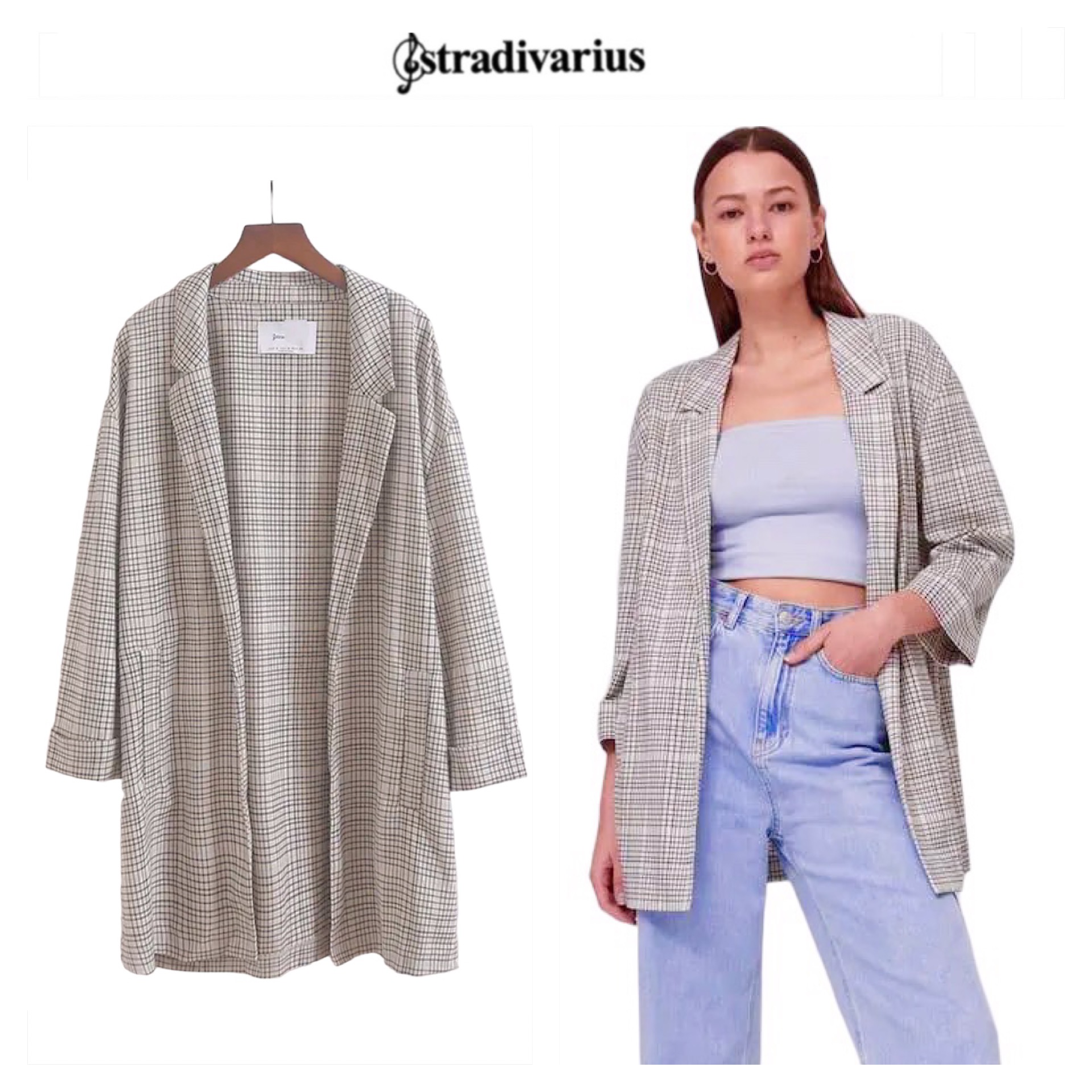 เสื้อโค้ท เบลเซอร์ โค้ทลายตาราง checked แบรนด์ STRADIVARIUS