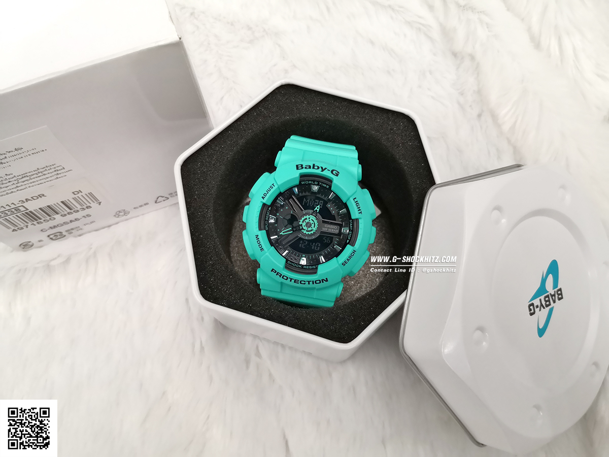 CASIO BABY-G นาฬิกาข้อมือ นาฬิกากันน้ำ นาฬิกาของแท้ ประกันศูนย์ CMG 1 ปี รุ่น BA-111-3A นาฬิกาสีเขียว