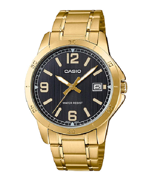 CASIO นาฬิกาคาสิโอ นาฬิกาข้อมือ นาฬิกากันน้ำ นาฬิกาของแท้ ประกันศูนย์ CMG 1 ปี รุ่น MTP-V004G-1B นาฬิกาสีทอง