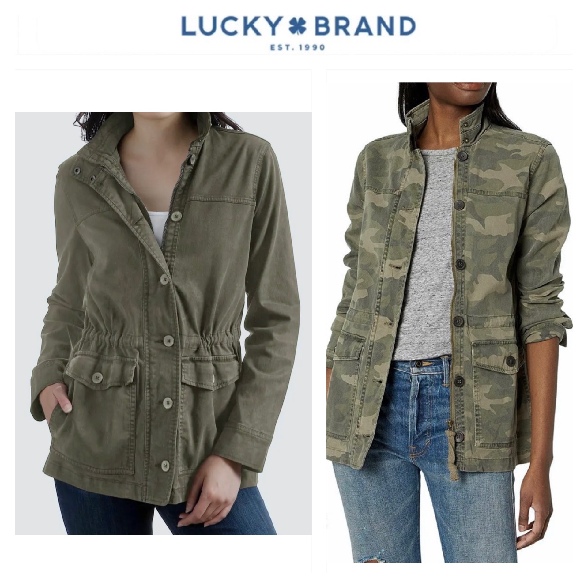 LUCKY BRAND เสื้อนอกเขียวทหาร เสื้อแจ็คเก็ต แนวทหาร แพทเทิน Lucky brandสวย เท่ห์ มาก แบรนด์ In extenso สำเนา เขียว