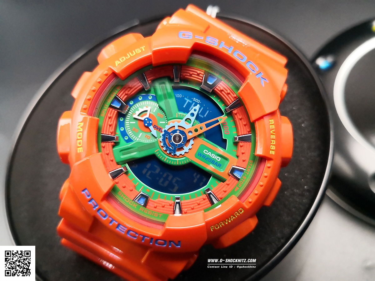 CASIO G-SHOCK นาฬิกาข้อมือ นาฬิกากันน้ำ นาฬิกาของแท้ ประกันศูนย์ CMG 1 ปี รุ่น GA-110A-4A นาฬิกาสีส้ม