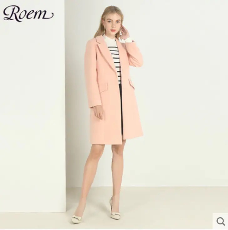 เสื้อโค้ทวูล Trench coat เสื้อโค้ทเฟอร์ โค้ทสักหลาดสีชมพูอ่อน แบรนด์ Roem