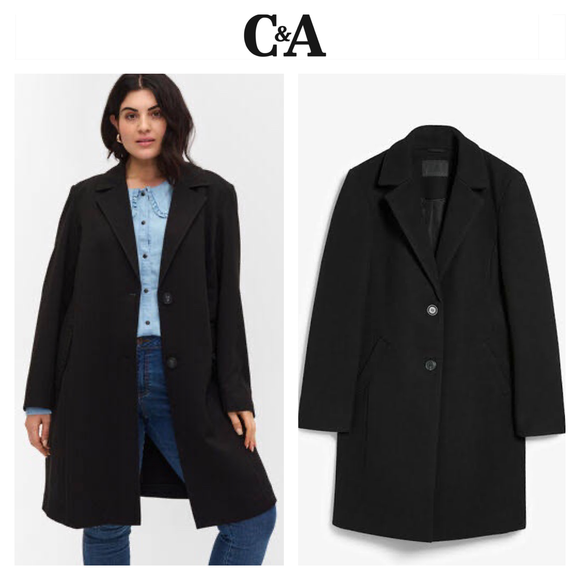 เสื้อโค้ทวูล Trench coat เสื้อโค้ทวูล โค้ทสีดำ แบรนด์ C&A