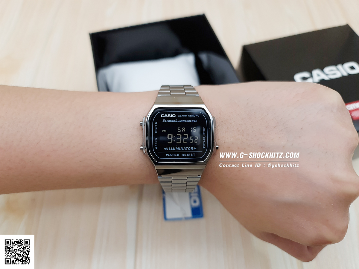 CASIO นาฬิกาคาสิโอ นาฬิกาข้อมือ นาฬิกากันน้ำ นาฬิกาของแท้ ประกันศูนย์ CMG 1 ปี รุ่น A168WGG-1B นาฬิกาสีดำ