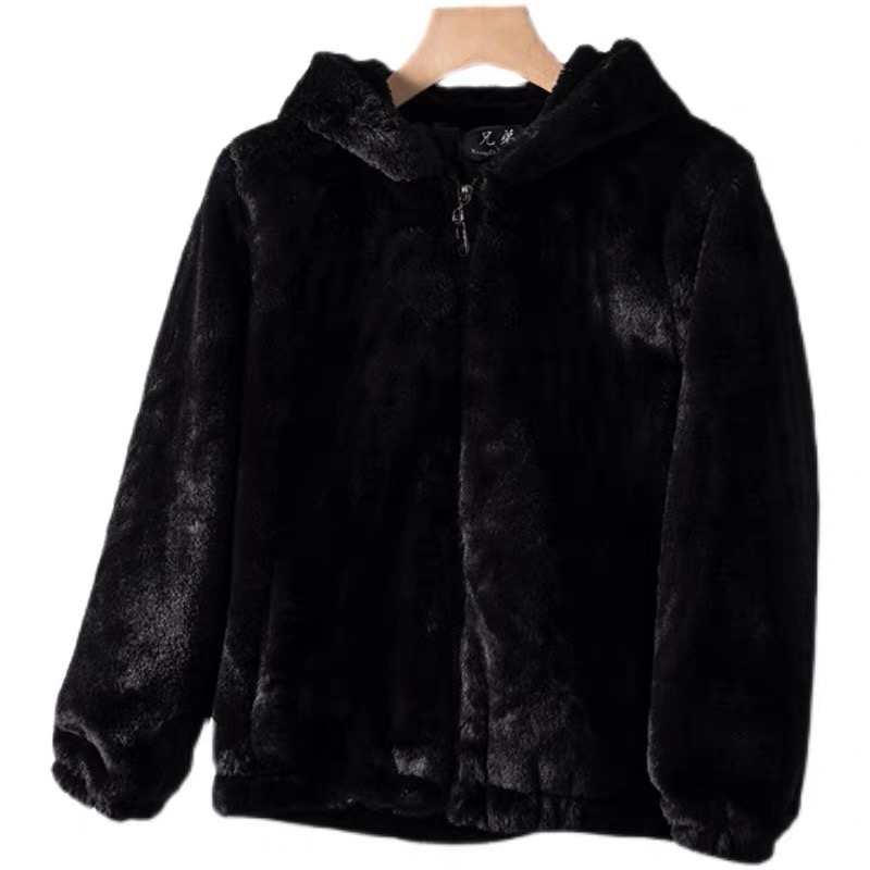 Forever21 เสื้อเฟอร์กันหนาว หมวกฮู้ด เสื้อขน สีดำ (FLUFFY COAT) 兄弟 ขาว