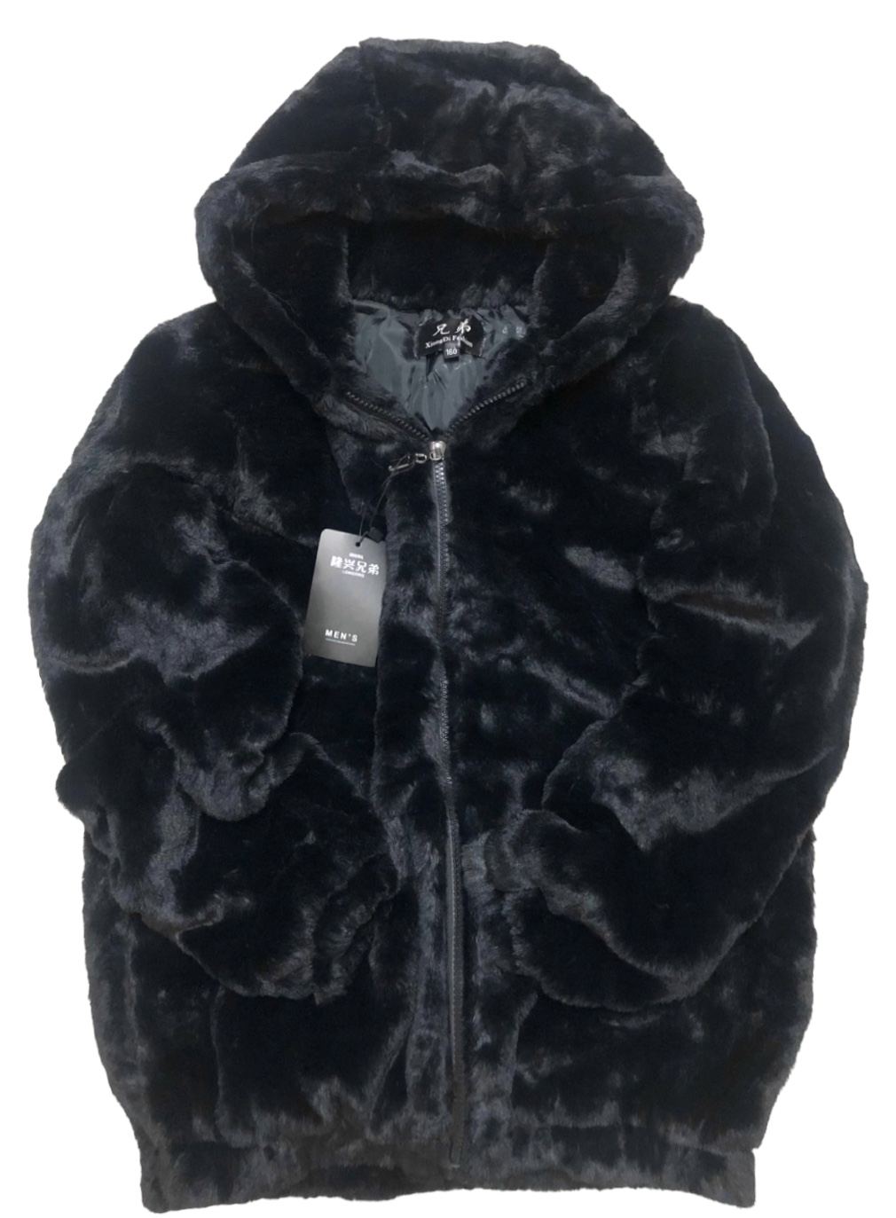 Forever21 เสื้อเฟอร์กันหนาว หมวกฮู้ด เสื้อขน สีดำ (FLUFFY COAT) 兄弟 ขาว