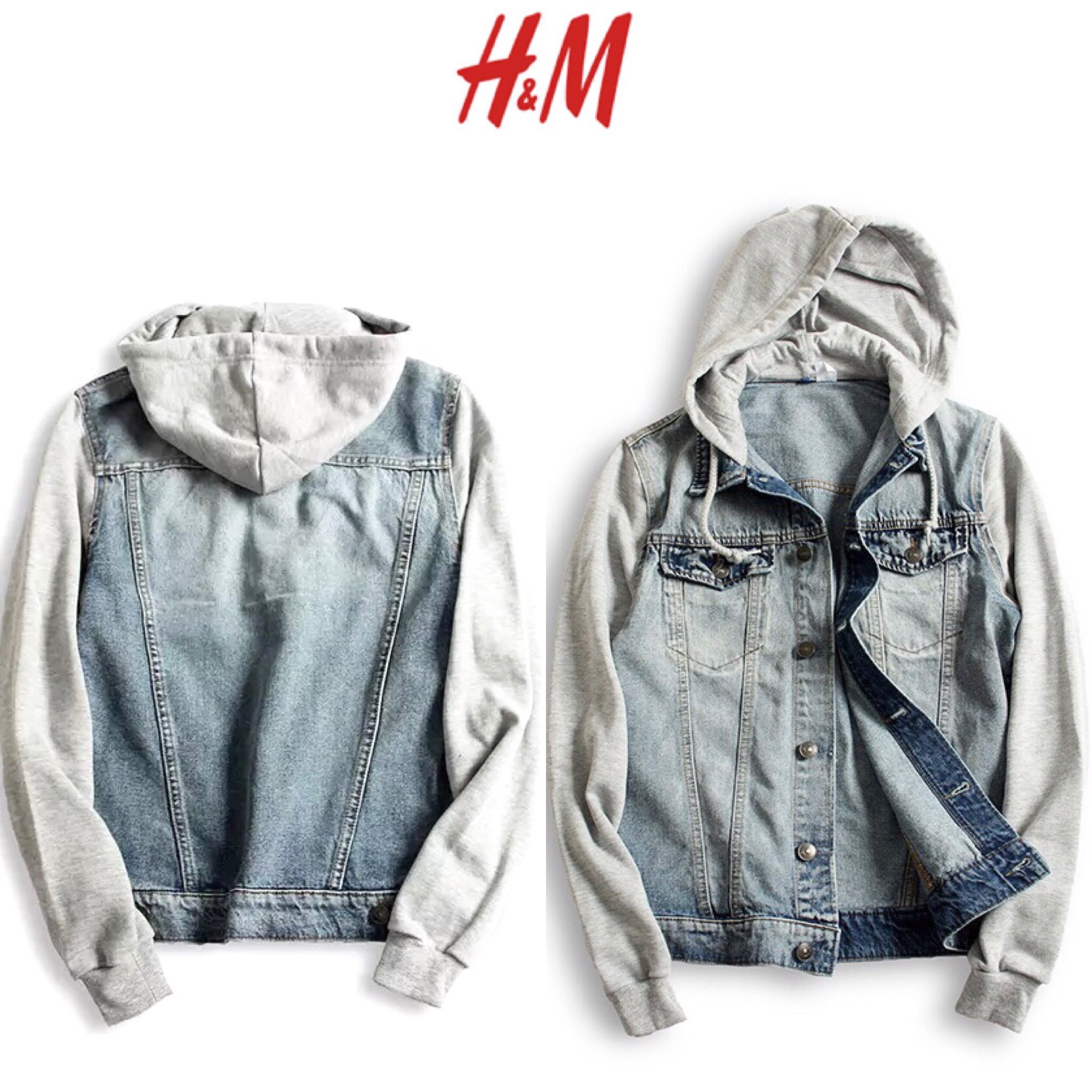 H&m เสื้อยีนส์ฮูท แจ็คเก็ต ยีนส์ฟอก แต่งฮูทเทา งานH&Mแท้ งานสวย แพทเทินเนี๊ยบมากคะ (จำนวนจำกัด) SIZE S/M/L/XL ยีนส์