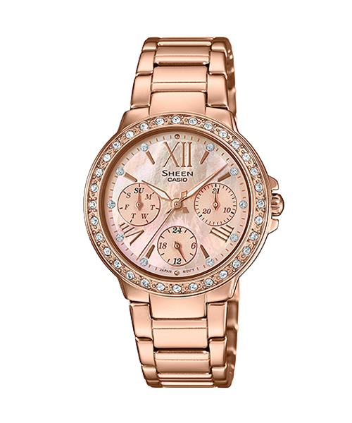 CASIO SHEEN นาฬิกาข้อมือ นาฬิกากันน้ำ นาฬิกาของแท้ ประกันศูนย์ CMG 1 ปี รุ่น SHE-3052PG-9A นาฬิกาสีน้ำตาล