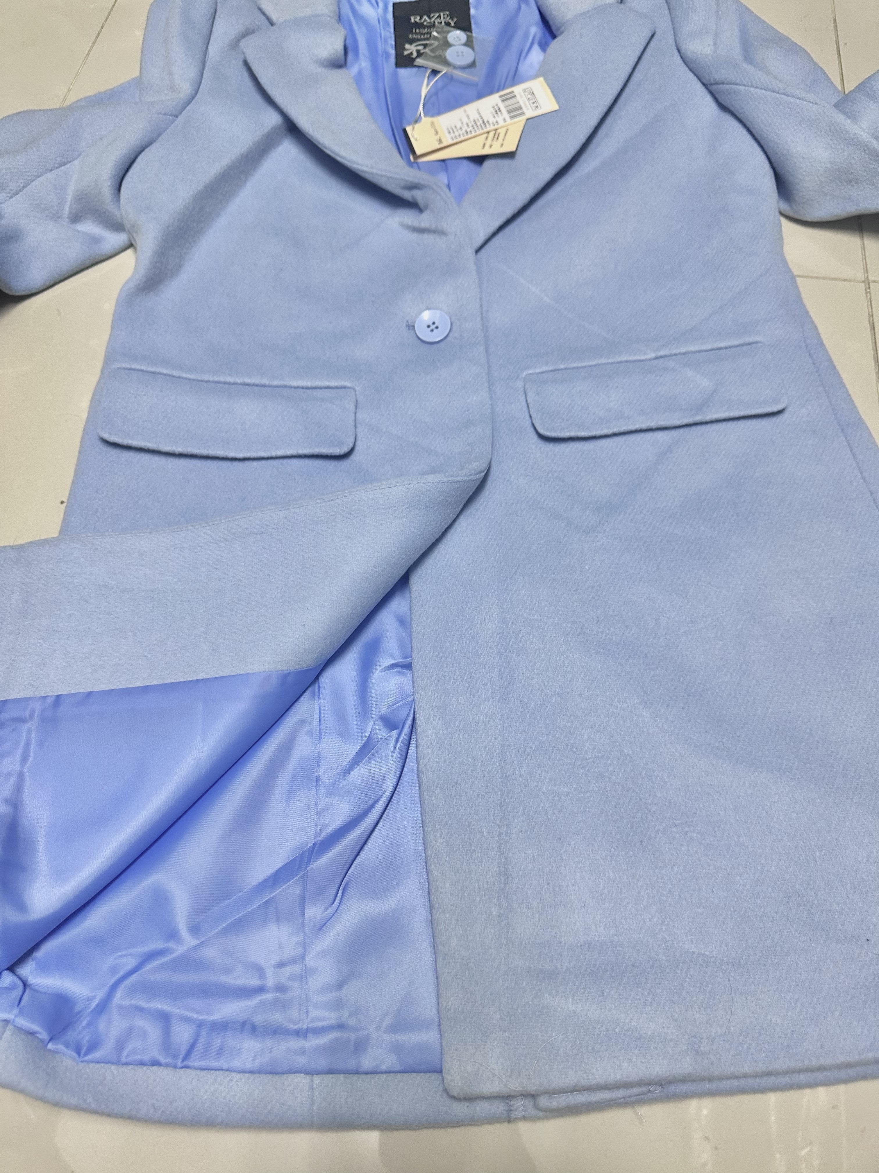 Raze city เสื้อโค้ท เสื้อกันหนาว เนื้อผ้าสักหลาดวูล สีฟ้า แบรนด์ Raze city