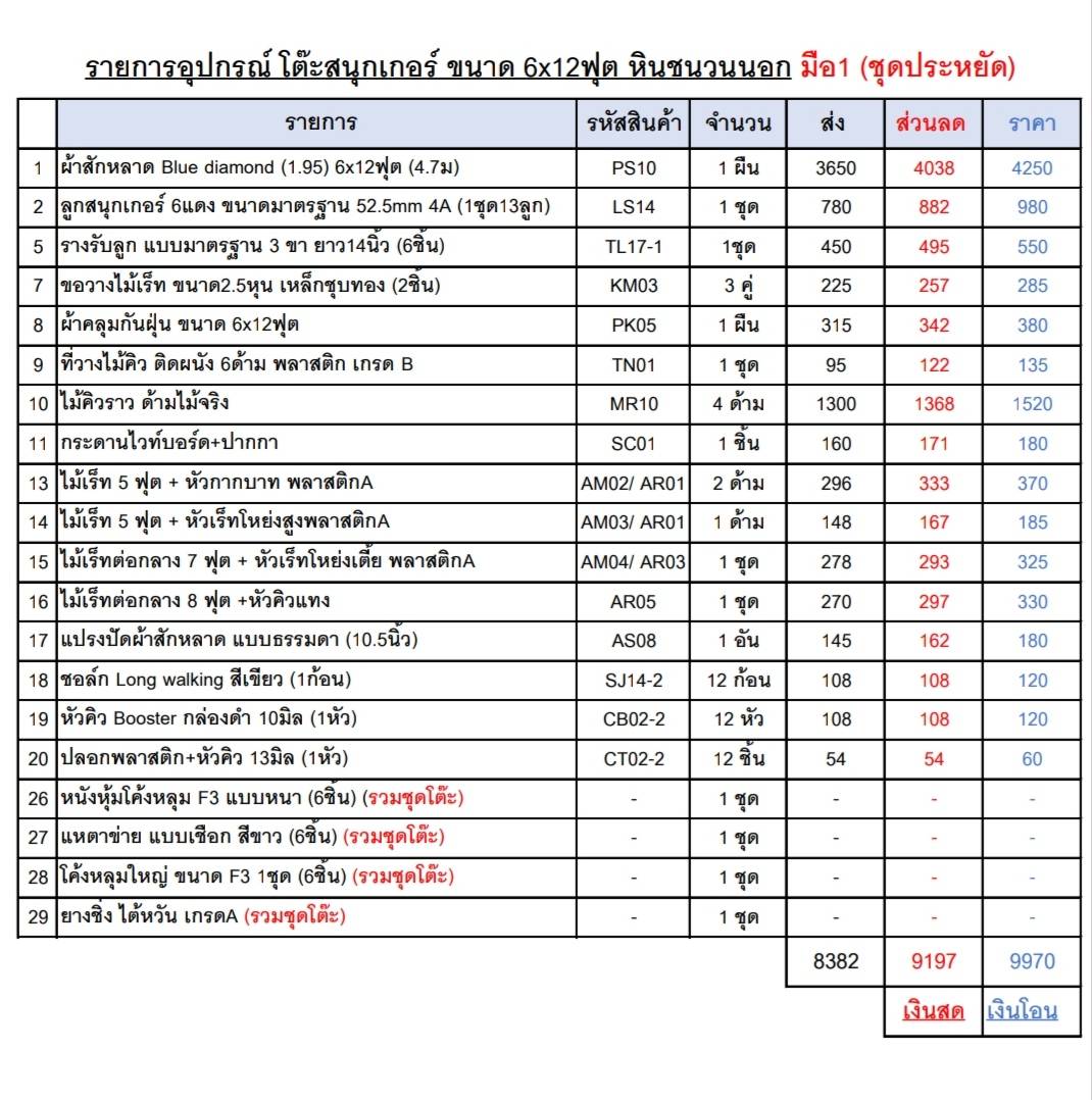 โต๊ะสนุกเกอร์มือ1 ขนาด6x12ฟุต หินชนวนนอกพร้อมอุปกรณ์ชุดประหยัด
