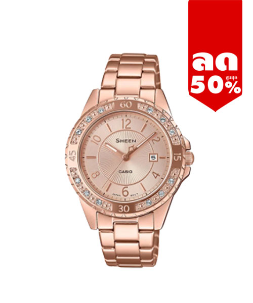 CASIO SHEEN นาฬิกาข้อมือ นาฬิกากันน้ำ นาฬิกาของแท้ ประกันศูนย์ CMG 1 ปี รุ่น SHE-4532PG-4A นาฬิกาสีน้ำตาล
