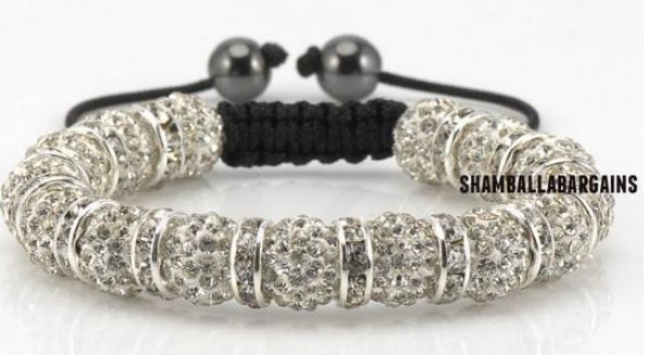 สร้อยข้อมือ เชือกถัก ติด คริสตัล ลูกกลม Shamballa สีขาว แวววับ ร้อยขั้นด้วย แหวนกลม ติดคริสตัล รอบวง สินค้าลดราคา 989434