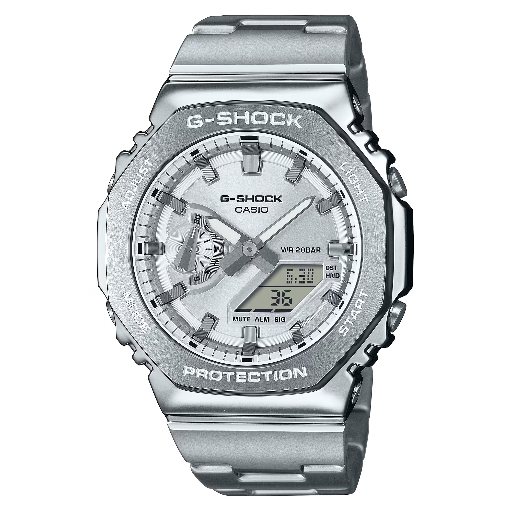 CASIO G-SHOCK นาฬิกาข้อมือ นาฬิกากันน้ำ นาฬิกาของแท้ ประกันศูนย์ CMG 1 ปี รุ่น GM-2110D-7A นาฬิกาสีเงิน